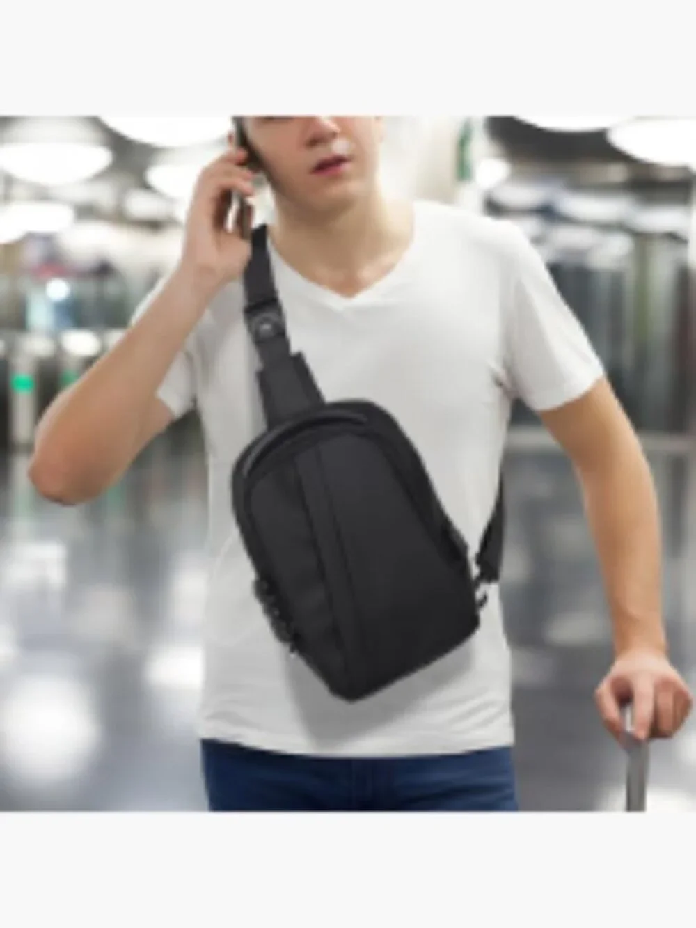 Men's Anti-Theft Crossbody Sling Bag with USB Port PU Leather Shoulder Pack